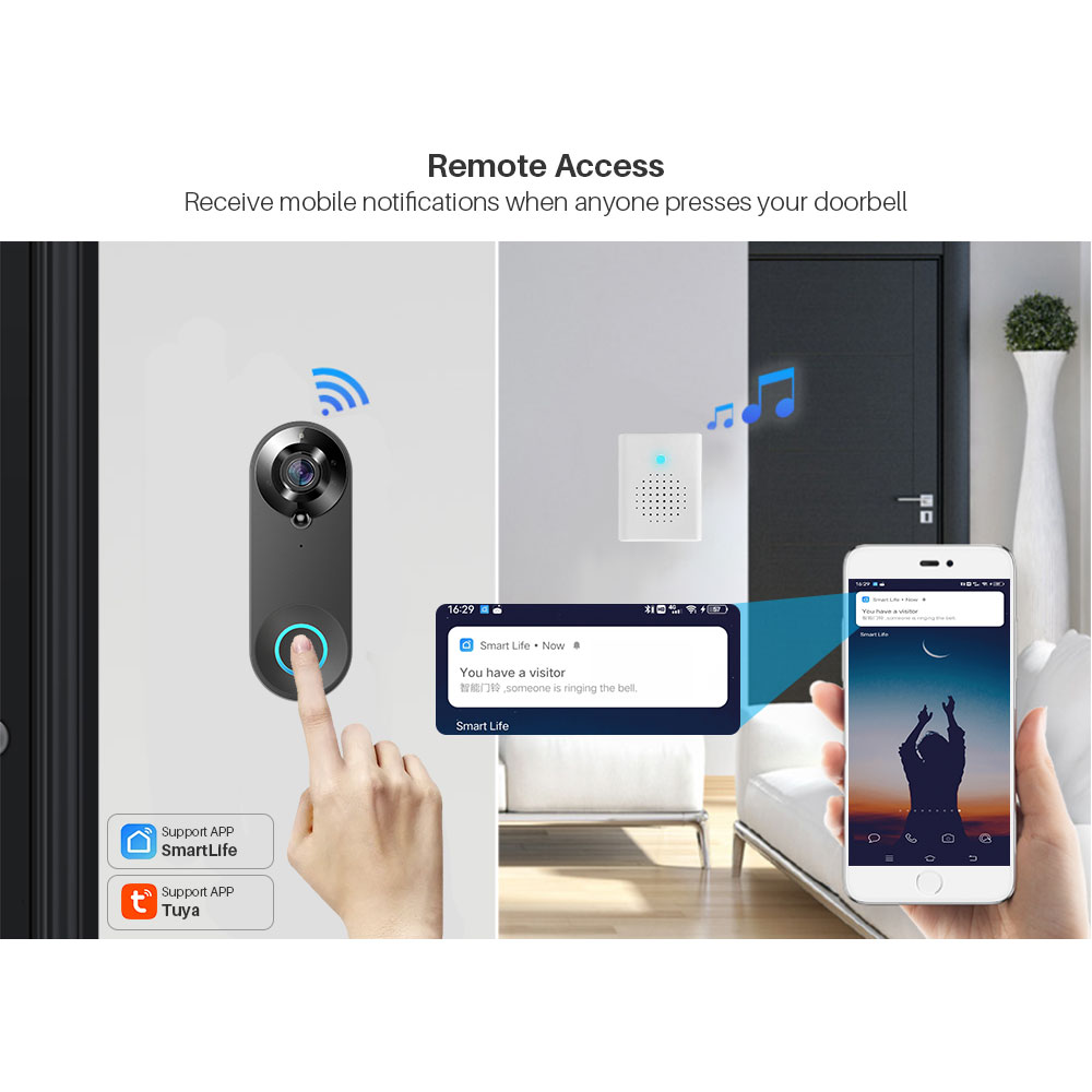 Tuya Smart Video Doorbell Camera 1080P WiFi Video Intercom Door Bell Camera Two-Way Audio Works With Alexa Echo Show Google Home