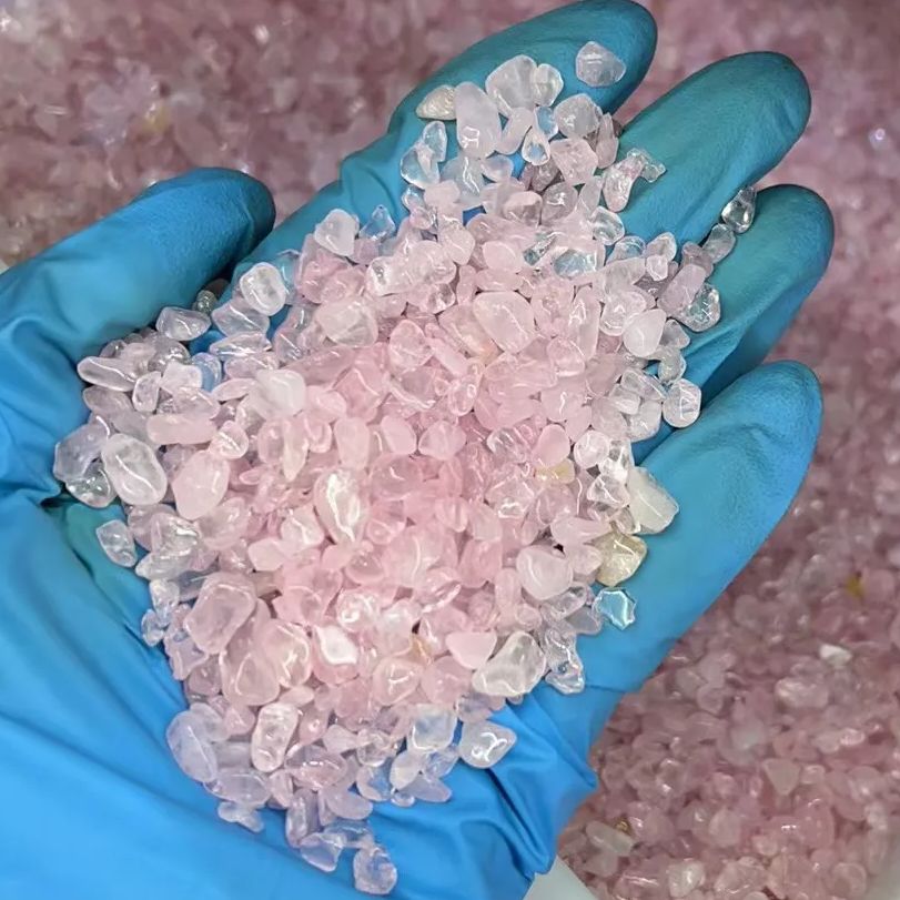 100g/bag Natural Pink Crystal Gravel Rose Quartz Crystal Gravel Stone Rock Chips Lucky Healing Natural Stones and Minerals 5-7mm