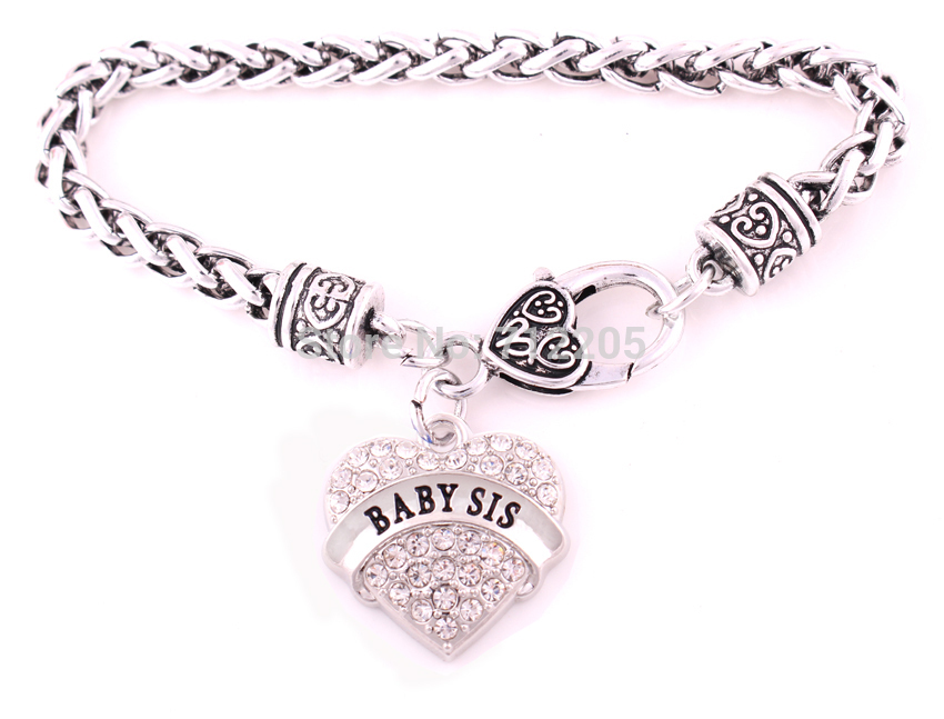 BABY SIS Lobster Claw Wheat Link Bracelet with crystal hearts Bracelet