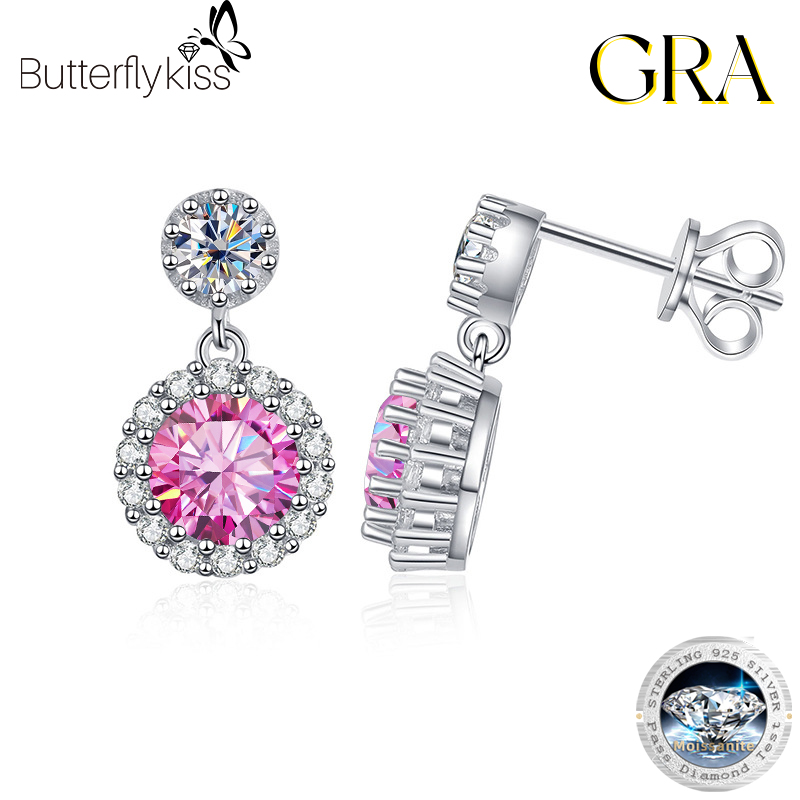 Butterflykiss Moissanite Drop Earrings 925 Silver For Women Luxury Real GRA 1.0CT Bridal Wedding Engagement Earring Fine Jewelry