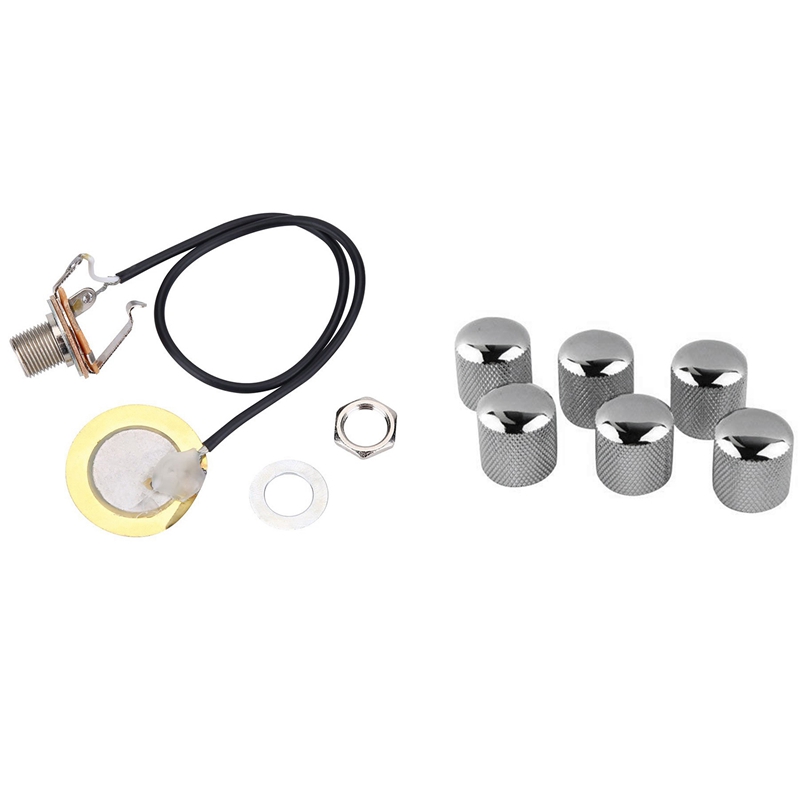Electric Guitar Bass Volume Knob Potentiometer Chord Cap Volume Knob & Guitar Transducer Pre-Wired Amplifier Piezo Jack