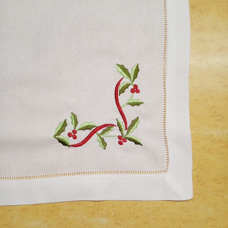 Set of 12 Handkerchiefs Dinner Napkins White Hemstitched linen Table Napkin with Color Embroidered Floral Tea Napkins 20X20"