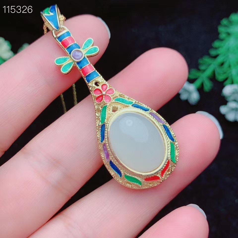 KJJEAXCMY Fine Jewelry 925 Sterling Silver Inlaid Natural White Jade Cloisonne Luxury Female New Pendant Necklace Support Test