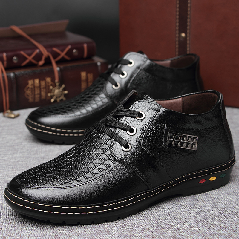 Newest 2019 Genuine Leather Casual Men Lace-Up Comfort Boat Spring Breathable Footwear Brown Soft Driving Shoes 986d