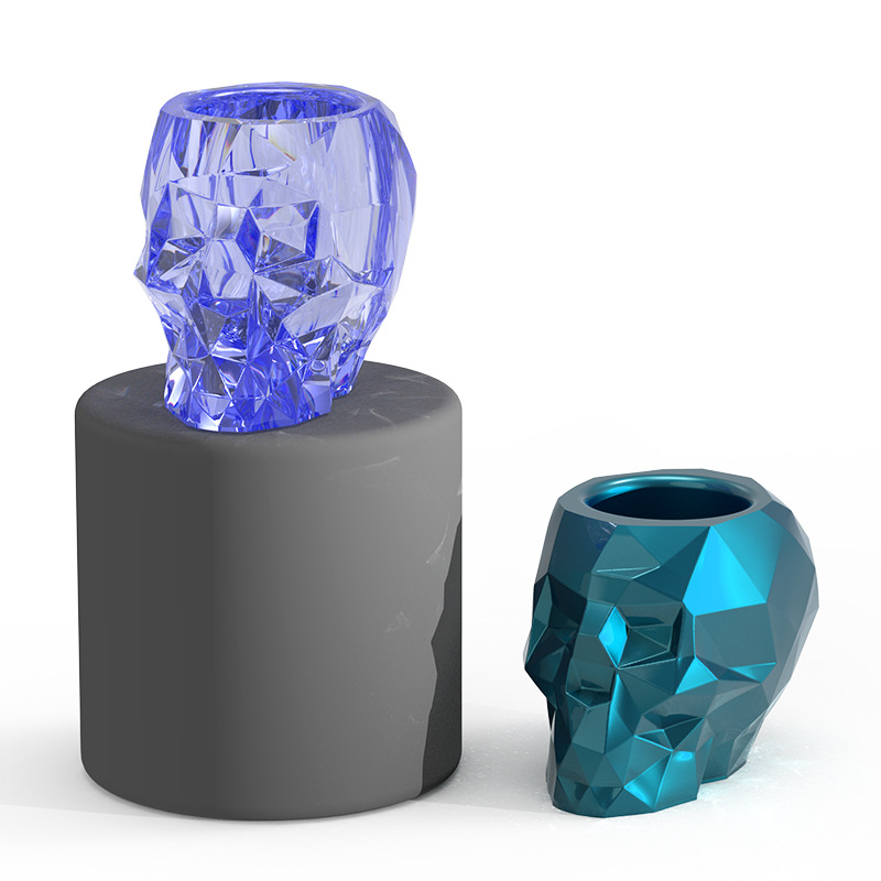 Faceted Skull Pen Holder Succulent Flower Pot Silicone Mold DIY Crystal Epoxy Resin Mold
