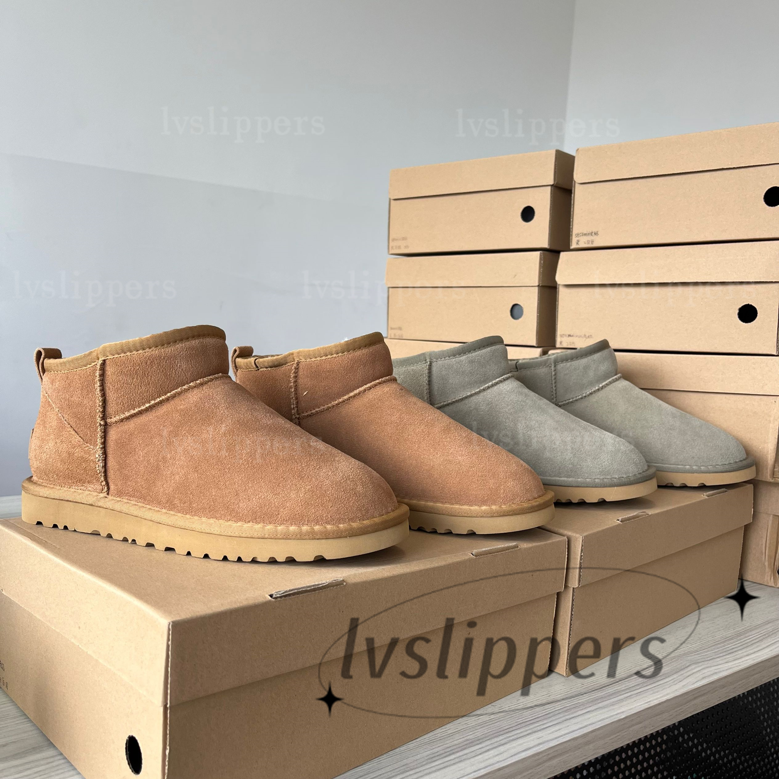 Designer slippers luxury boots winter wool suede classic Women low top snow boots warm boots genuine leather plush slippers boots