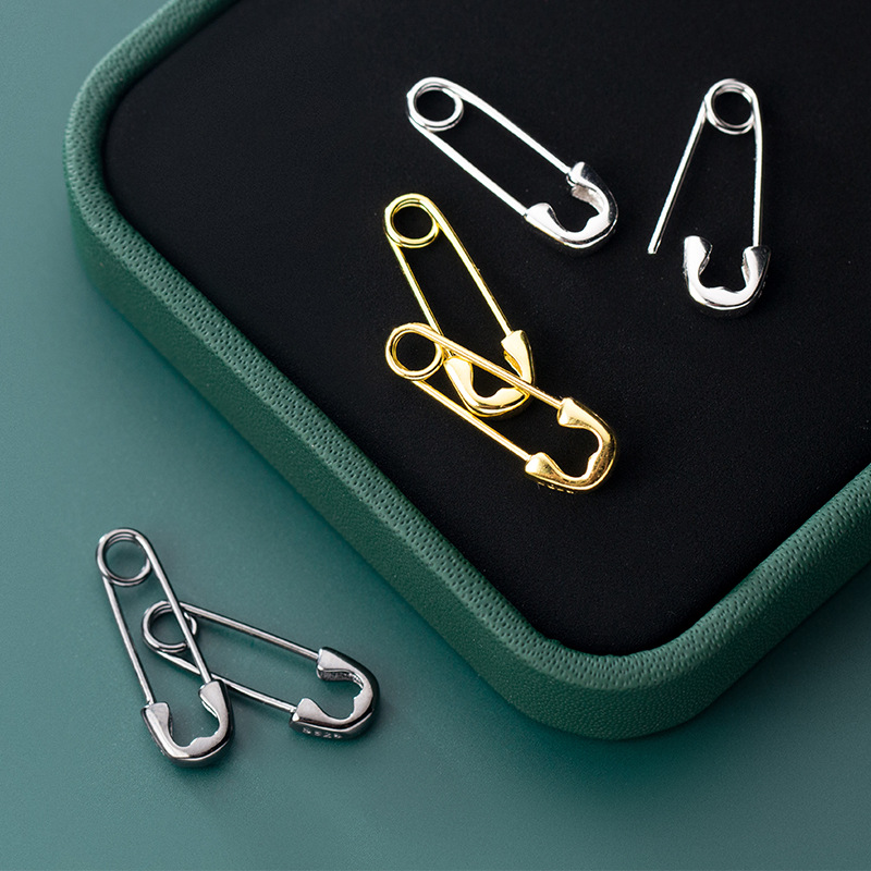 European Punk Hip Hop Safety Pin Stud Earrings Genuine 925 Sterling Silver Earring for Women and Men Party Jewelry Gift