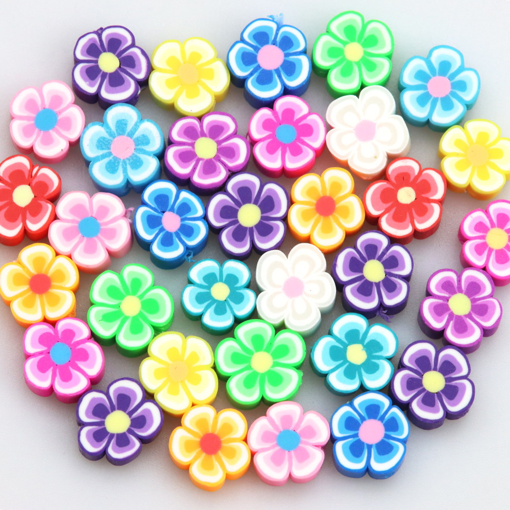 50Pcs/Lot10MM Smiley Flower Mixed Multicolor Clay Polymer Beads For Jewelry Making DIY Bracelet Necklace