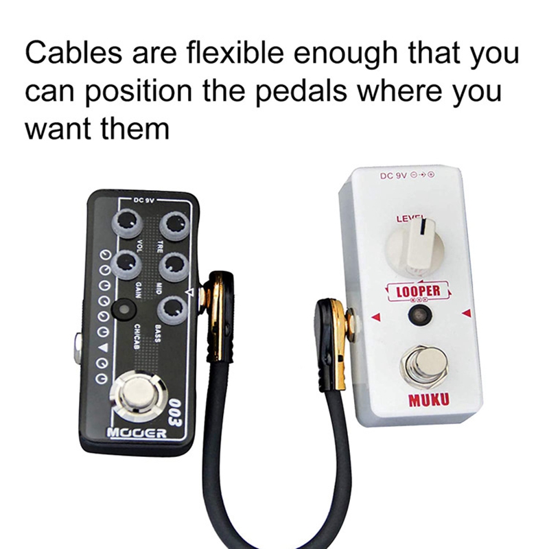 24AWG Anti-Noise Guitar Patch Audio Cable 10cm 4inch Right Angle Flat Guitar Effects Pedal Connector Wire Jack Line 6 Pcs Kit