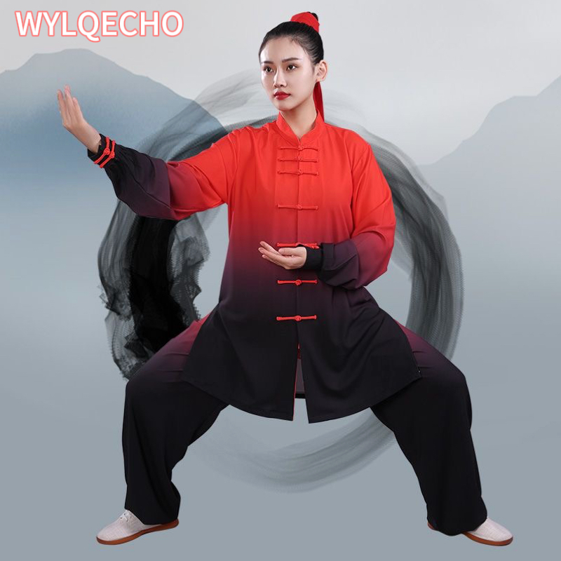 2024 Tai Chi Uniform Traditional Chinese Wushu Kungfu Suit Gradient Color Martial Arts Wing Chun Suit Taijiquan Morning Exercise