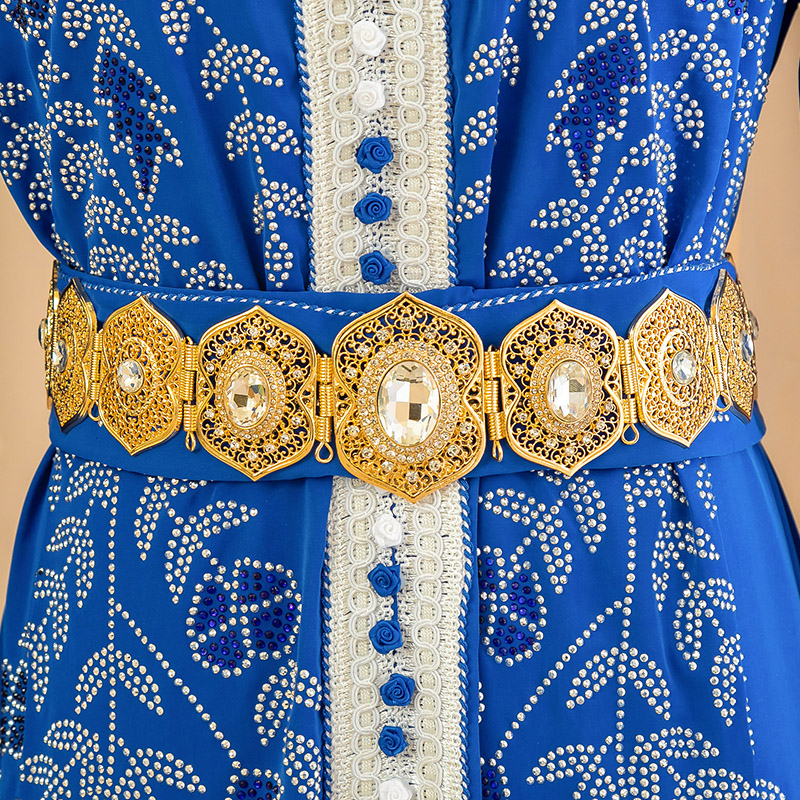 Morocco Women Waist Chain Big gemstone Metal Belt Gold Color Bride Crystal Jewelry Caftan Belly Chain Jewelery
