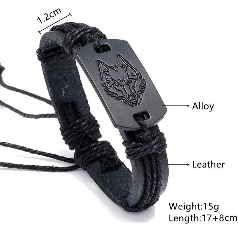 Hip Hop Rock Band Bracelet Steampunk Band Symbol Adjustable Wolf Head Charm Leather Bracelets Men Women Collection
