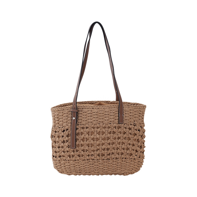 Elegant and stylish women high-end handbag straw woven bag beach bag handcrafted woven practical high-capacity cotton thread vegetable basket travel a