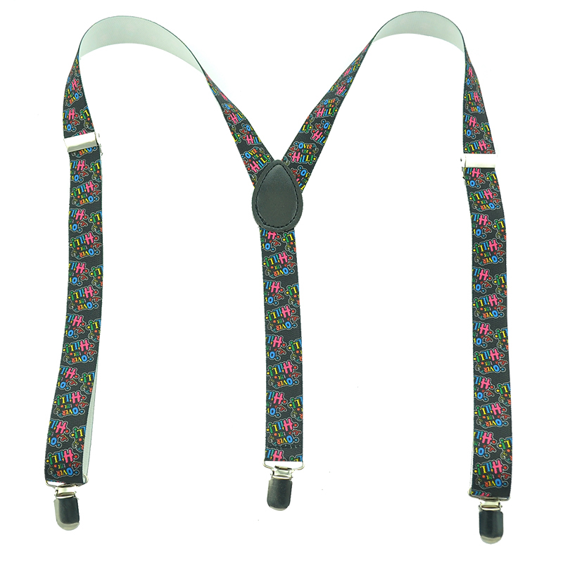 Women Men Unisex Suspenders Braces White Letters Colorful Letters Suspenders Y-shaped Clip On Suspender Elastic Braces Gallus