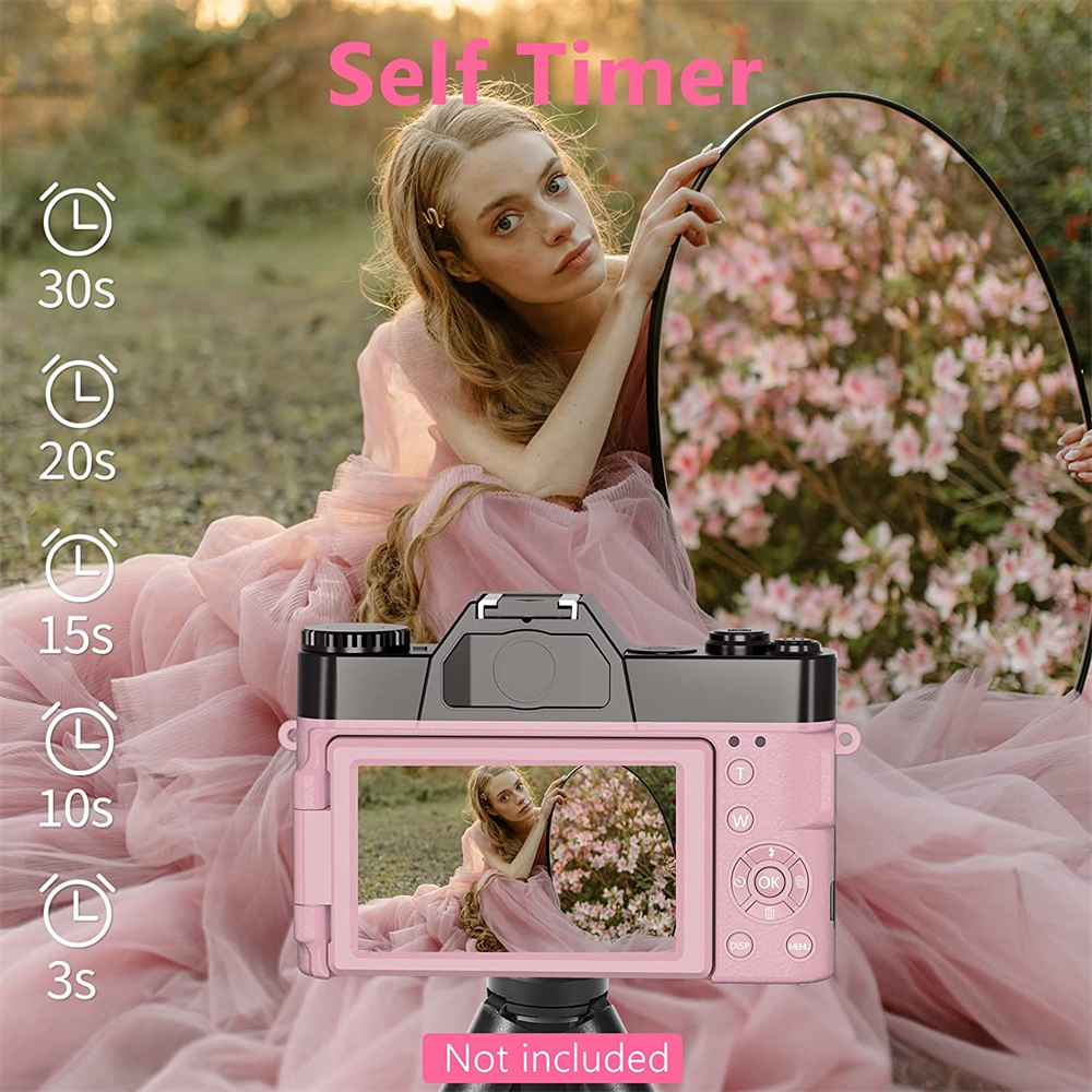 4K HD Pink Color Female Camera Digital Camera Flip Screen Vlog Selfie Camcorder Youtube Livestream WIFI Webcam Macro Photography