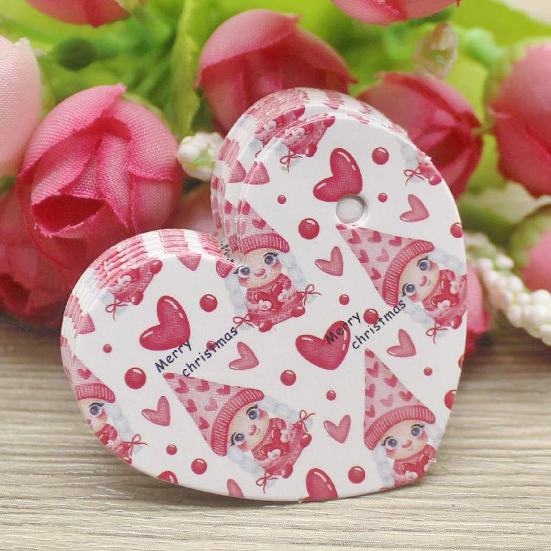 New sale 100pcs Paper Heart Shaped Merry Christmas Tags DIY Handmade Wedding Party jewlery packaging earring cards