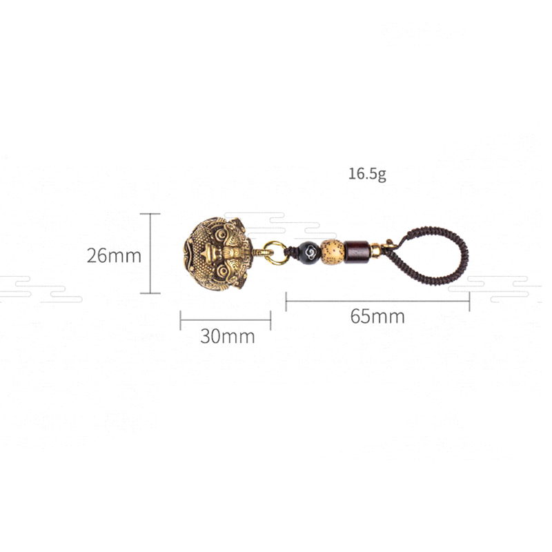 Vintage Brass Beast Pixiu Bell Car Keyring Hangings Jewelry Chinese Style Luxury Keychains Pendants Motocycle Key Chain Lanyard