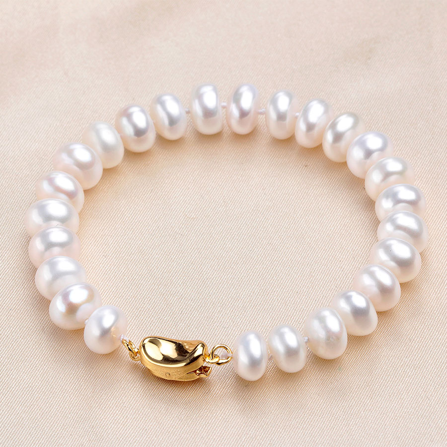 Dainashi 2024 New Arrival 8-9mm Bread Bead Freshwater Pearl Bracelets With 925 Sterling Silver Clasp For Women,White Pink Purple