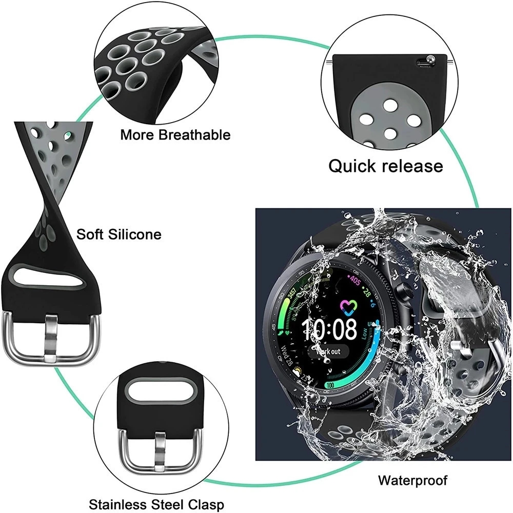 20 22mm Silicone Sport Watch Band For Samsung Galaxy Watch 6 5 4 3/5Pro/4 6Classic/S3/Huawei Watch 3 Strap Correa Active 2 band