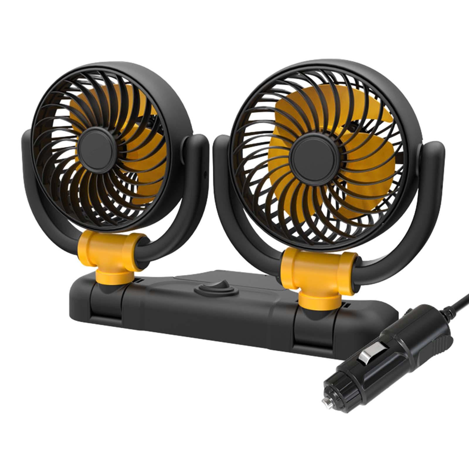 Portable Car Cooling Air Fan Blower 360 Degree Rotate Strong Wind Double Head Air Circulator for Car Dashboard Accessory