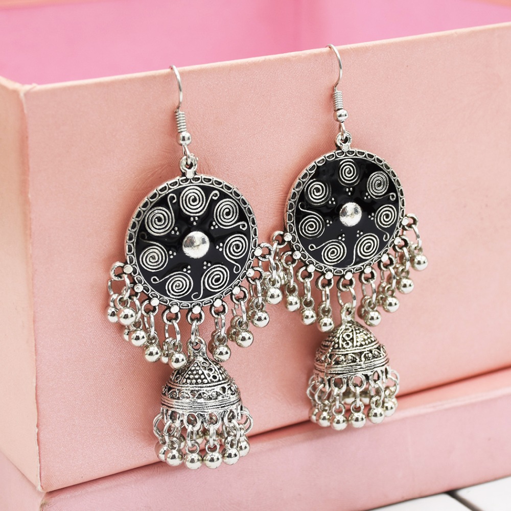 Afghan Metal Carved Flower Bells Statement Drop Earrings for Women Bohemian Jhumka Earring Egypt Indian Turkish Jewelry