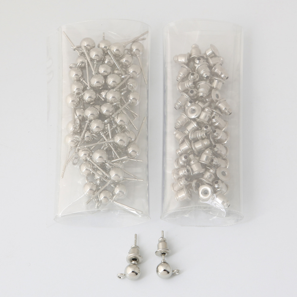 50Set/bag Gold Silver Rhodium Plated Metal Stud Earring Back Stoppers Blank Base for DIY Earrings Jewelry Making Accessories