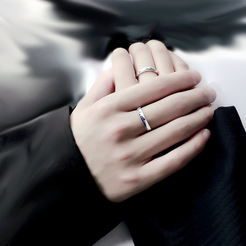 Sole Memory Color Drip Glaze Couple Gift Wave Vow Silver Color Female Resizable Opening Rings SRI962