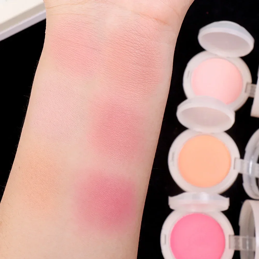 6 Colors Blush Makeup Palettewith Mirror and Finger Puff Monochrome Blush Waterproof Cheek Tint Velvet Matte Contouring Blusher