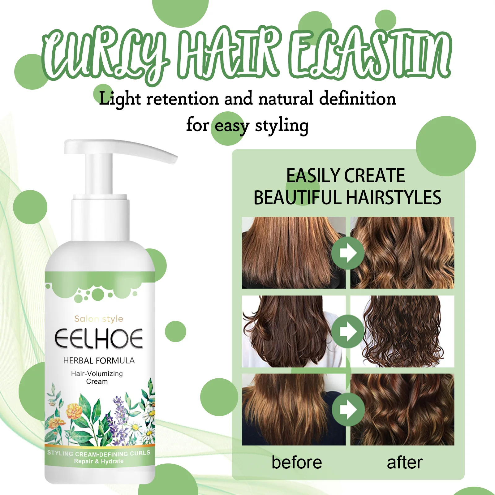 Hair-volumizing Cream Long Lasting Shiny Curly Hair Styling Hair Conditioner Moisturizing Lightweight Curl Defining Cream 50ml