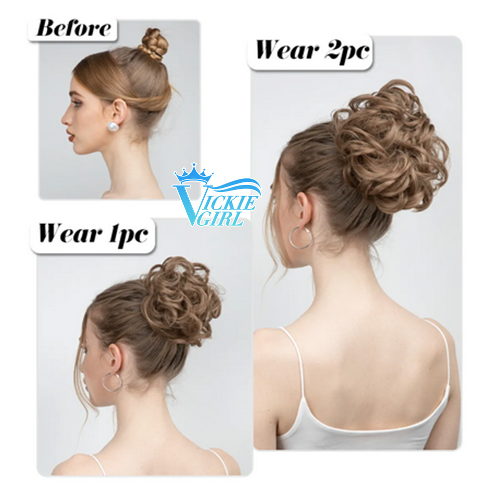 100% Human Hair Bun Extensions Messy Curly Elastic Hair Scrunchies Hairpieces Natural Wavy Curly Bun Hair Pieces for Women