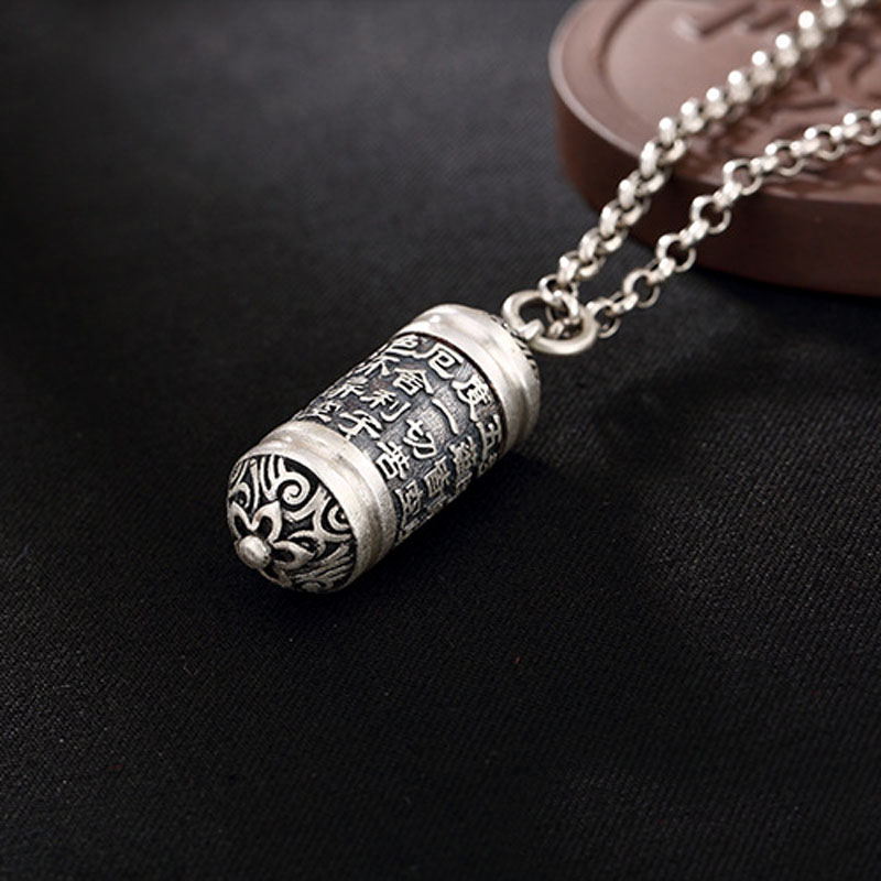 Openable Pure 990 Sterling Silver Tube Locket Pendants Buddhist Shurangama Mantra Bottle Urn Necklace Classic Buddhism Jewelry