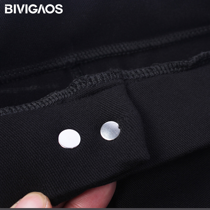 BIVIGAOS Women's New Magic Pants Two Buttons High Elastic Black Leggings Pants Slim Thin Ninth Pants Skinny Legging Pencil Pants