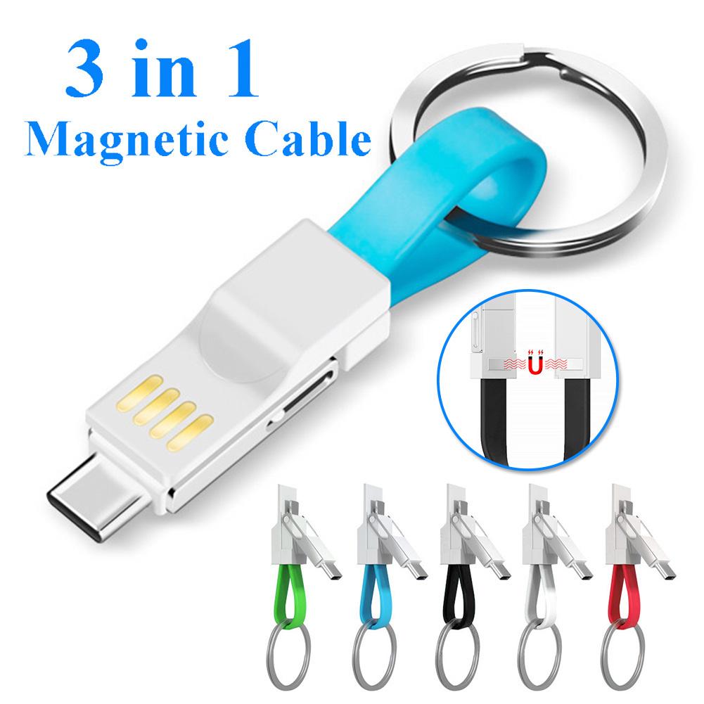 3 in 1 Magnetic Key Chain Micro USB Type C Data Charge Cable For iPhone Magnetic Data Cable Key Rings Charging Keychains