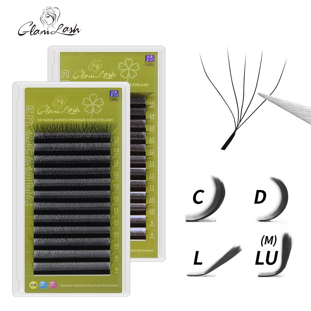 GLAMLASH 3D 4D 5D W Shaped Eyelash Lashes Easy Fan Eyelash Extensions Wholesales YY Premade Volume 12 Rows W Style Natural Soft 240624
