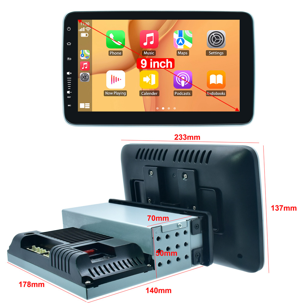 X-REAKO Universal 1 Din GPS Car Stereo Radio 9'' Android 12 Multimedia Player Carplay Android-auto 4G 8Core RDS 360 Rotatable