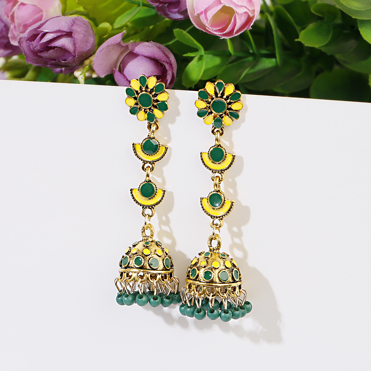 Gypsy Jewelry Jhumka Jhumki Multicolor Beads Tassel Indian Earrings For Women Flower Carved Long Dangle Afghan Egypt Turkish