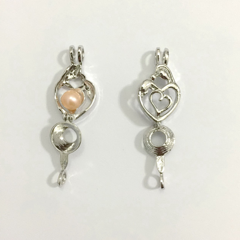 Mother & Child Cage Pendant Mom Holding Baby Love Design Pearl Gem Bead Locket Charms Mounting DIY Jewelry Making Accessory