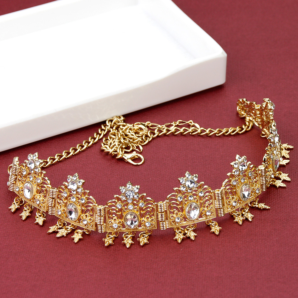 Sunspicems Gold Color Algeria Women Bride Wedding Jewelry Sets Bangle Necklace Headchain Traditional African Festival Bijoux