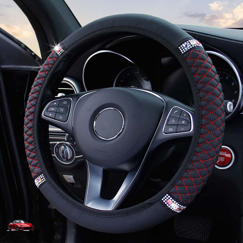 Car Steering Wheel Cover Without Inner Ring Leather Embroidery color Diamonds For Mercedes-BenzA-Klasse For bmw-3 Series