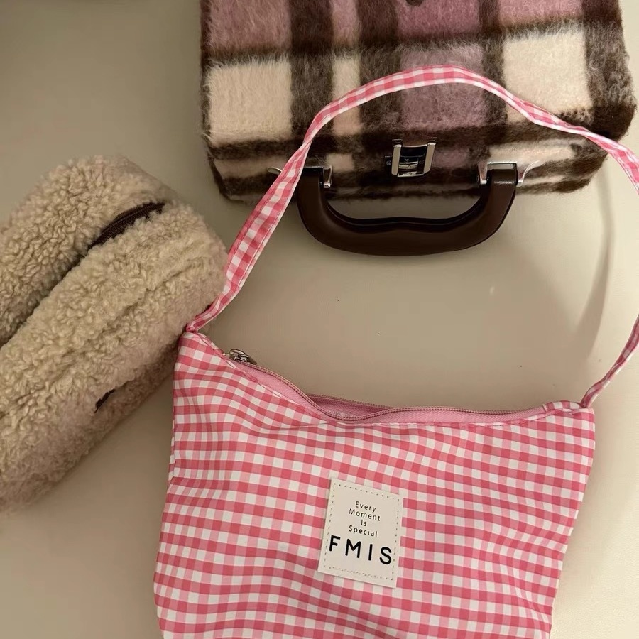 New niche design high-quality dopamine plaid underarm bag Korean one shoulder handbag niche minimalist handbag women canvas bag