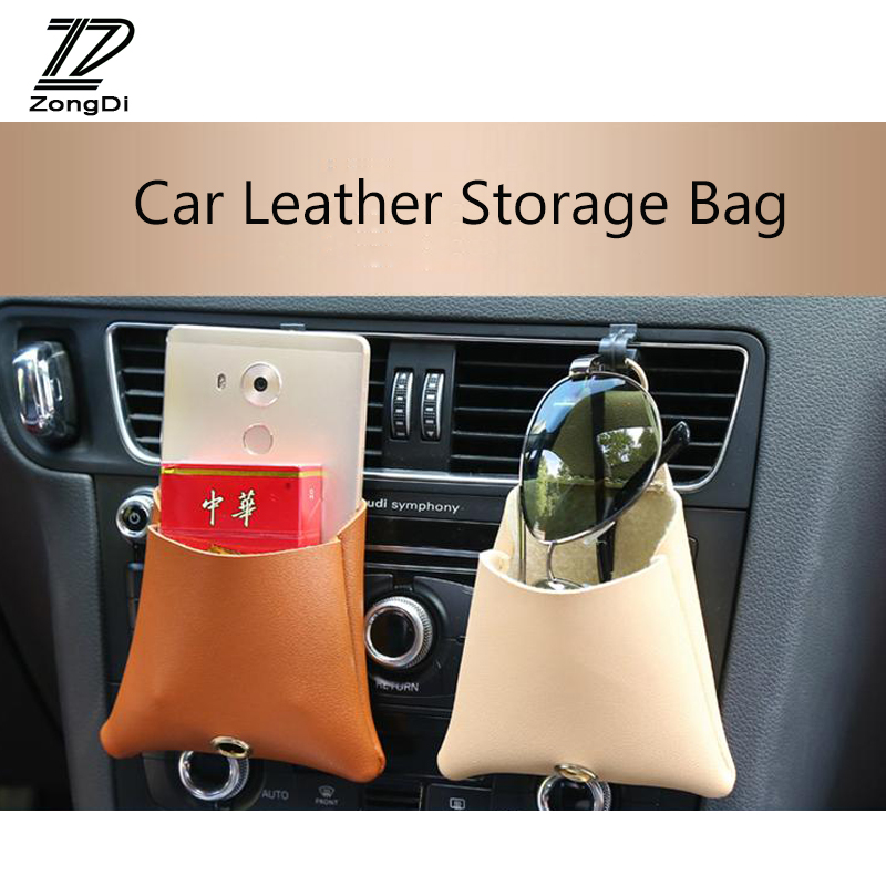 ZD 1X Car Air outlet mobile phone pocket Leather storage bag For Opel astra insignia Mercedes w203 w204 Mini cooper accessories