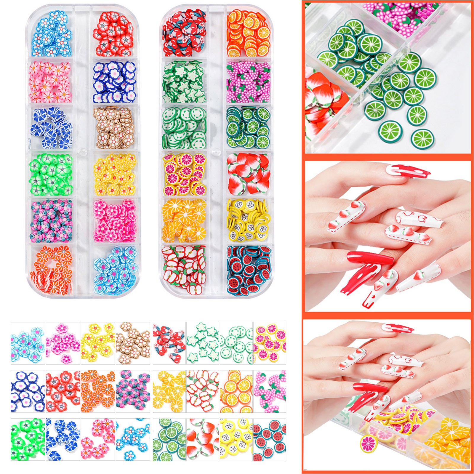 Nails Gel Stuff Nail Accessories Soft Pottery Patch Fruit Flower Mixed Jewelry Filling Soft Pottery Christmas Glitter for Nails