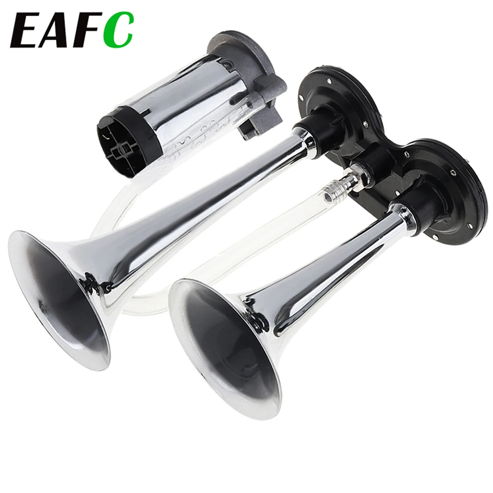 Universal 12V 24V Truck SUV Car Air Horn 150DB Double Tube Speaker Electric Solenoid Valve Air Horn for Boat Train Motorcycle