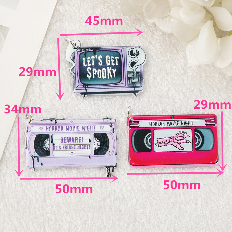 12Pcs Pastel Goth Horror Movie Cat Skull Charms Spooky TV Creative Acrylic Pendant For Earring Necklace Diy Making