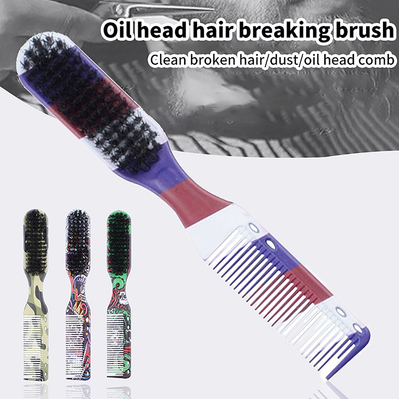 2 in 1 Beard Styling Brush Professional Shave Beard Brush Barber Vintage Oil Head Shape Carving Cleaning Brush with Comb