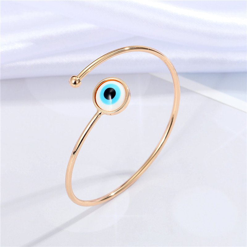 1pc Metal Blue Evil Eye Open Thin Bangle For Women Jewelry Minimalist Vintage Blingbling Round Bead Turkey Lucky Eye Bracelet