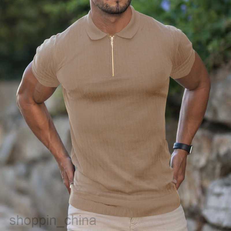 Men's T Shirts Male Summer Sports Fitness Leisure Zipper Elastic Vertical Short Sleeve POLO Shirt Men tees tops