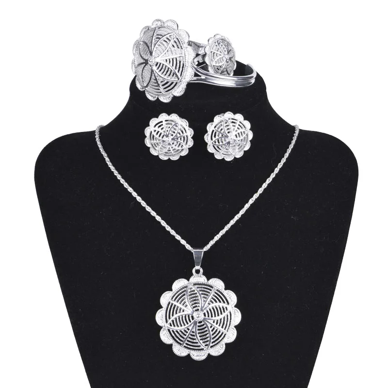 Shamty Habesha Style Jewelry Sets Pure Gold Color Silver Color For Women Trendy Round African Bridal Ethiopian Wedding A30002