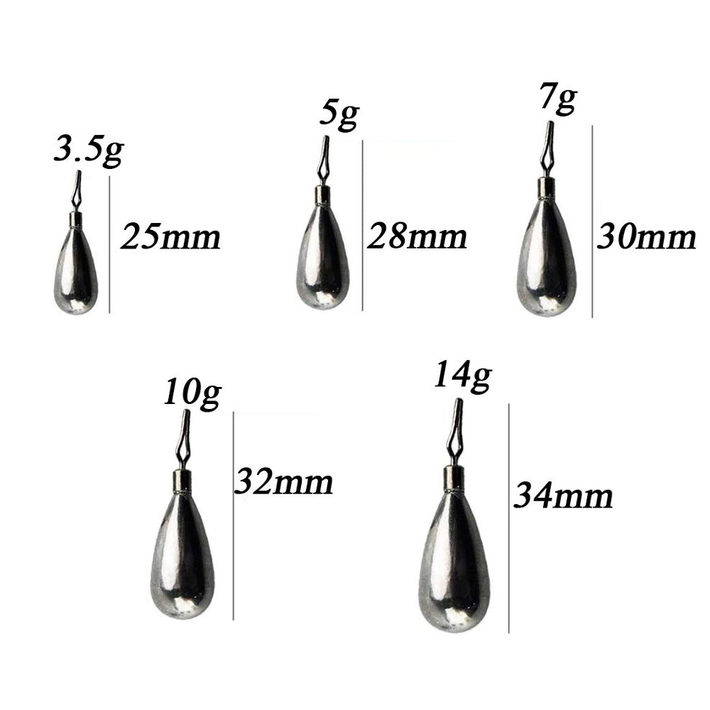 25Pcs/Box Bar/Tear Drop Shot Fishing Sinker 3.5g 5g 7g 10g 14g Bullet Weight Carp Bass Fishing Accessories Pesca Tackle