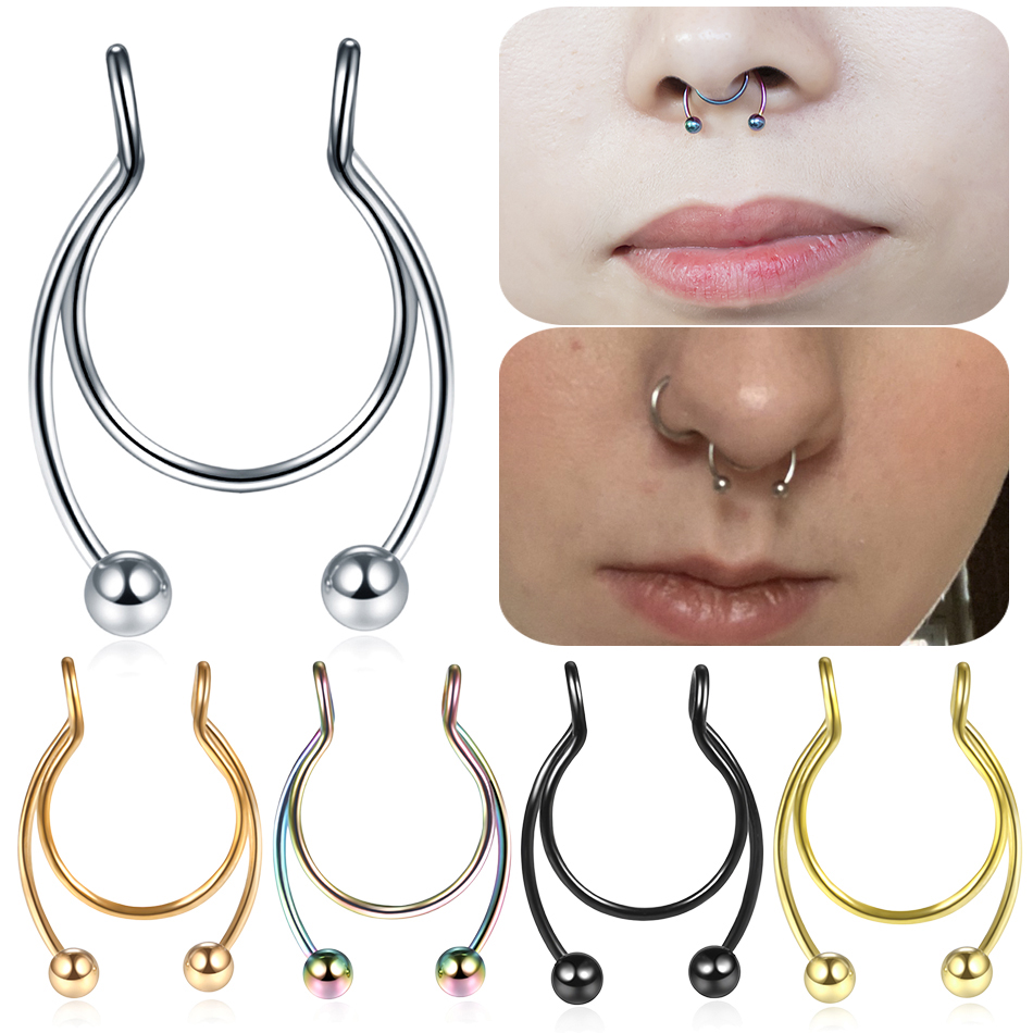 1PC Fake Piercing Nose Ring Surgical Steel Nose Piercing Hoop Septum Rings For Women Body Jewelry Gifts Magnetic Fake Piercings